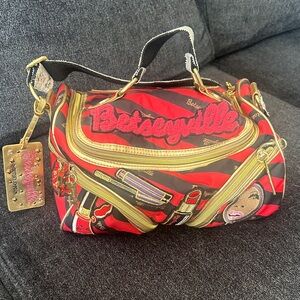 Betseyville Red & Black Stripe Cosmetic Satchel by Betsey Johnson